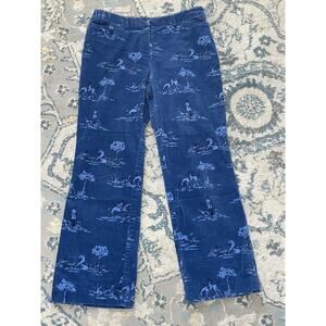 Lilly Pulitzer Blue Corduroy Pants Sz 2 Equestrian Print Y2K Preppy Chic